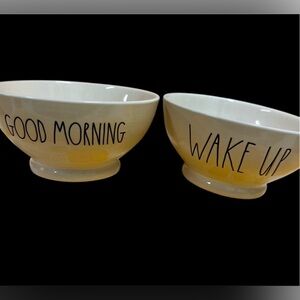 Rae Dunn WAKE UP & GOOD MORNING cereal bowls-Breakfast soup bowls His & Hers -2